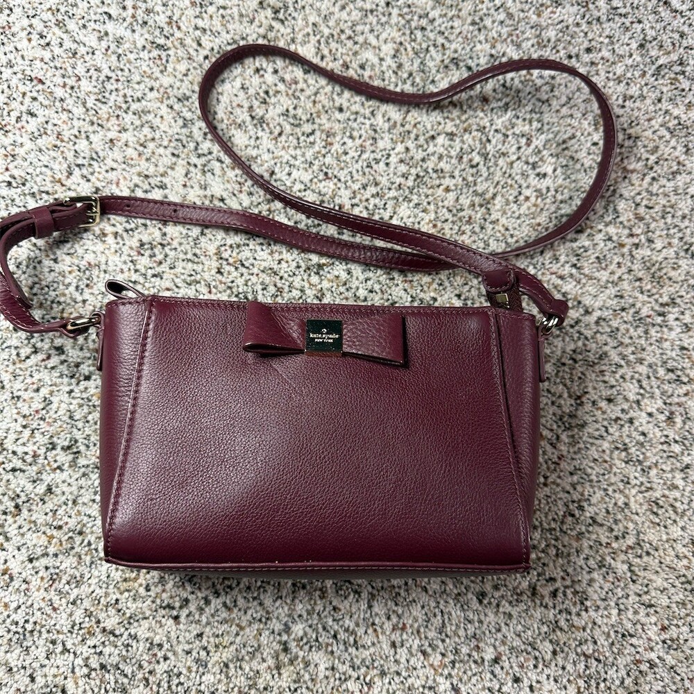 Kate Spade New York Crossbody Shoulder Bag Womens Small Burgundy Bow Zip